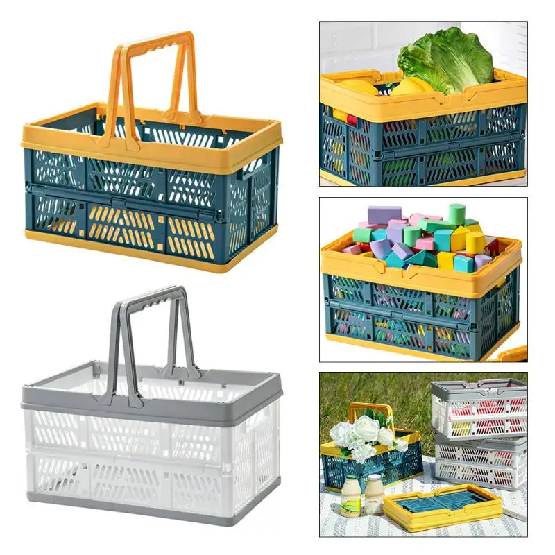 

Foldable Picnic Basket Portable Supermarket Shopping Basket Spring Tour Basket Japanese Groceries Snacks Plastic Grocery Basket