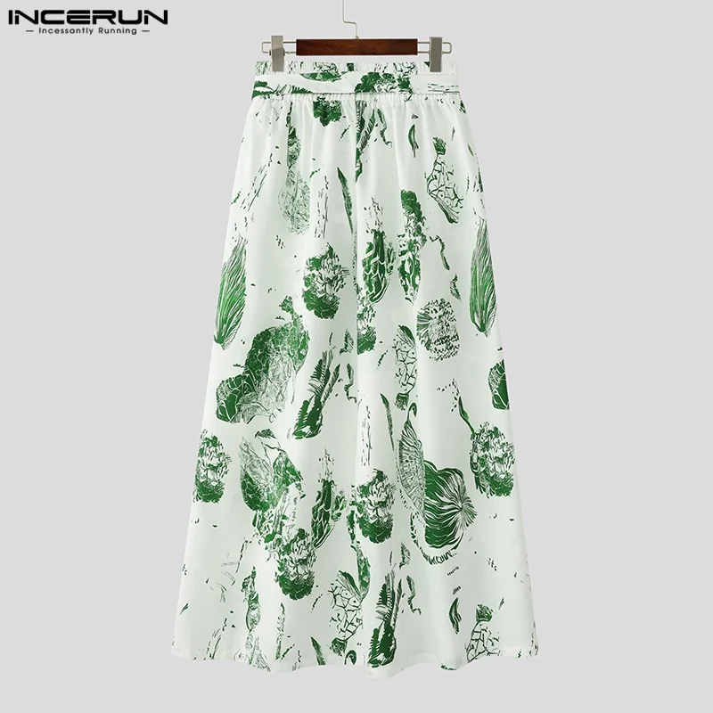 INCERUN เสื้อกันหนาว 2025 กางเกงขากว้างผู้ชายพิมพ์ Lace Up Joggers กางเกงผู้ชายแฟชั่น Oversize Casual ชายยาวกางเกง S-5XL