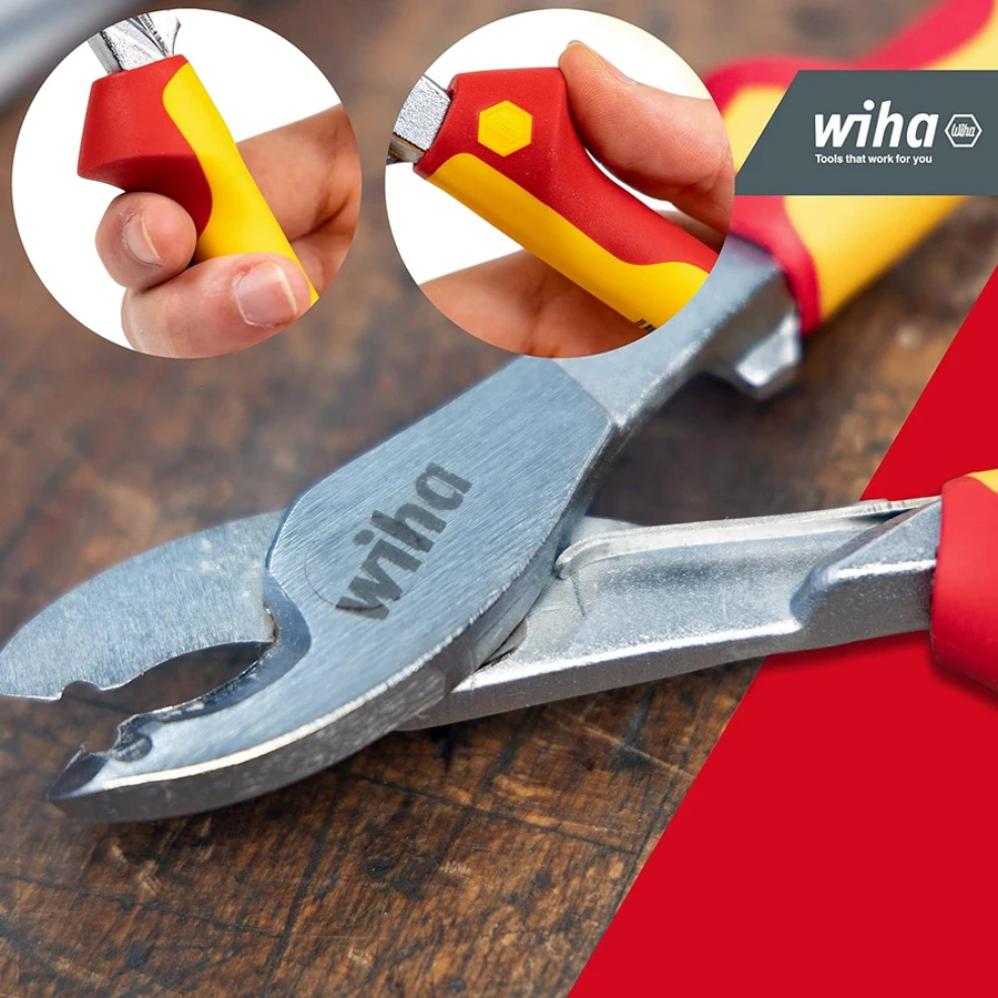 WIHA Insulated Cable Cutters 1000V VDE 180 mm with Switchable Opening Spring Electrical Spring Plier 43660