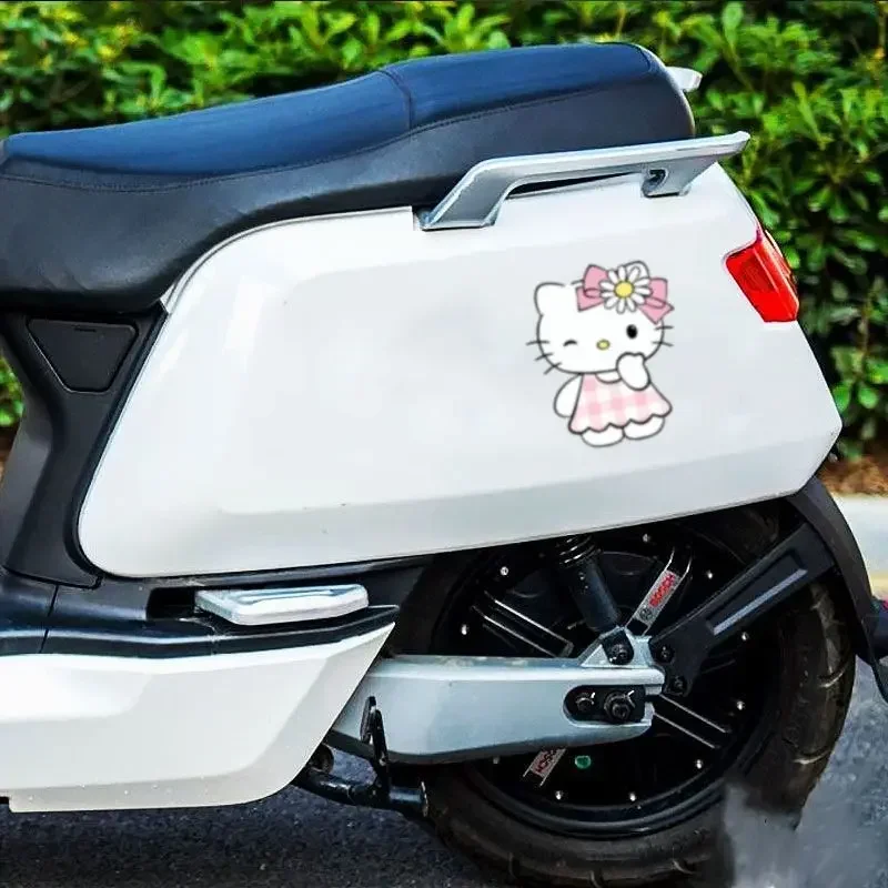 MINISO HelloKitty Car Cute Stickers Cartoon Cat Plaid Skirt Stickers Ladies Car Scratch Cover Decorative Stickers