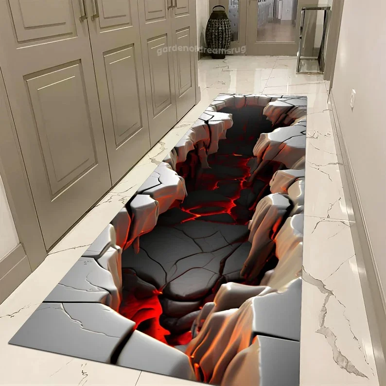 VIKAMA  Magma Pattern Carpet  Three-Dimensional Hole And Crack Carpet  Home Corridor Decoration Carpet  Corner Entrance Carpet