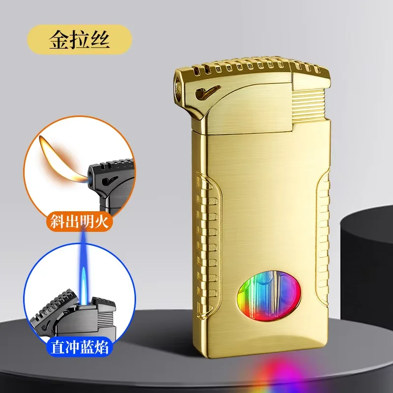 

2026 New Open Flame Direct Charging Dual Flame Switching Inflatable Lighter with Visible Air Window LED Light Men's Gift Lighter