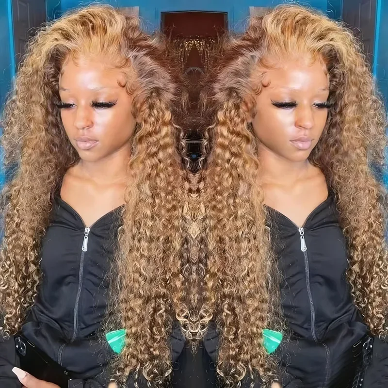 

Парик из натуральных волос Honey Blonde Deep Wave, 30 дюймов, с мелированием, 13x4 HD, с кружевной передней частью, без клея