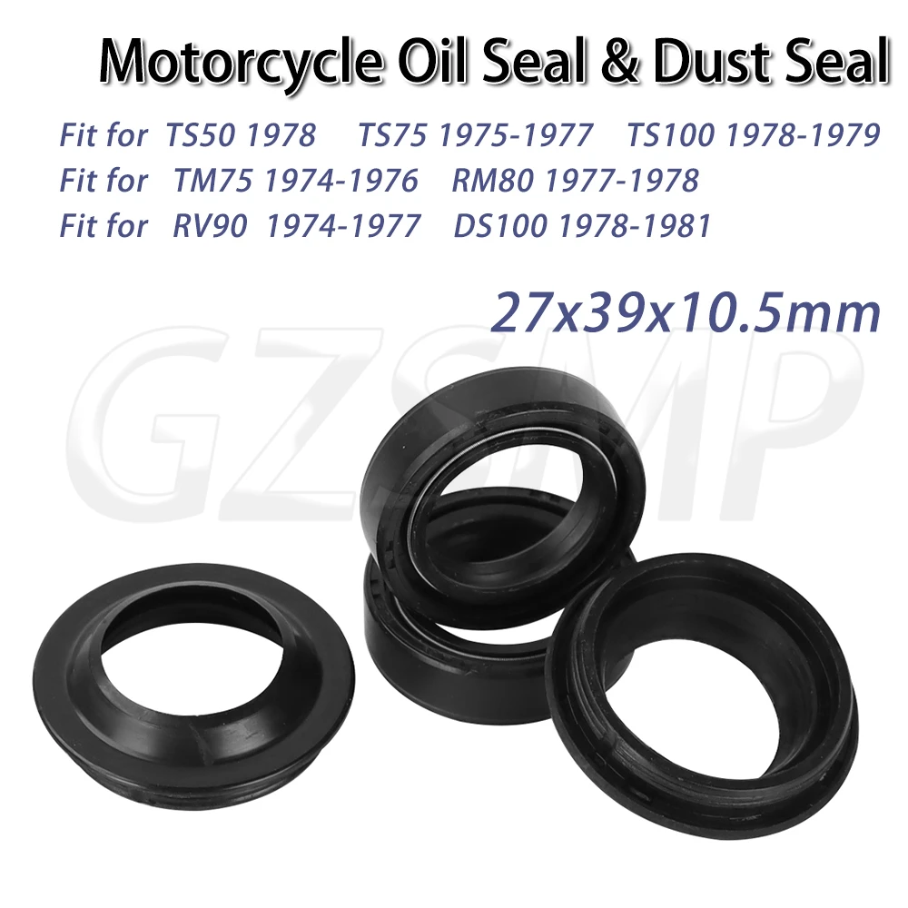 

27x39x10.5mm Front Fork Dust Oil Seal Kit Fit for SUZUKI TS50 1978 TS75 1975-1977 TM75 RM80 RV90 DS100