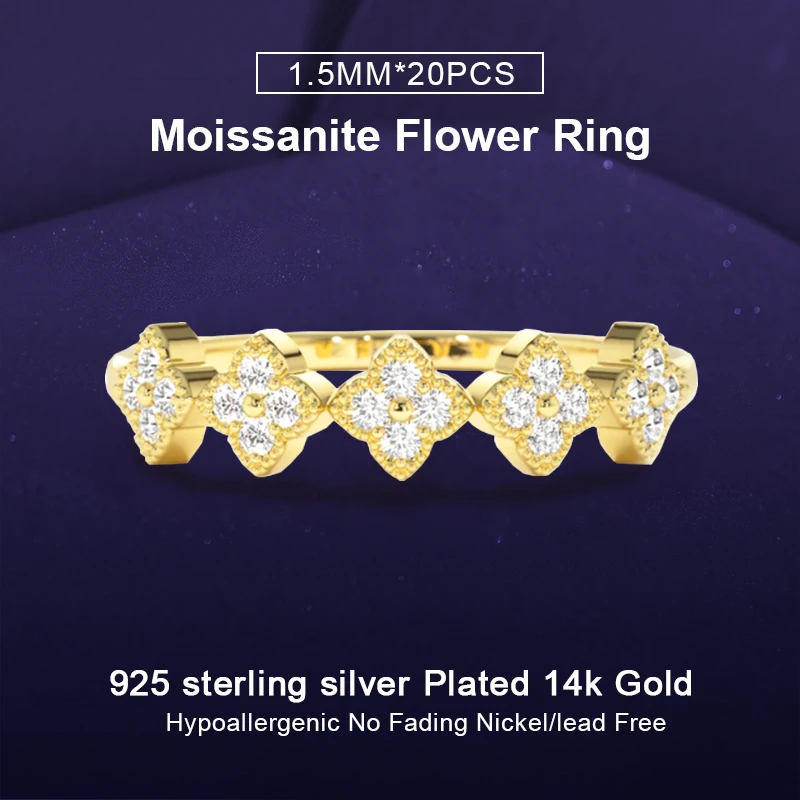 

IOGOU Lucky 1.5mm D Moissanite Clover Flower Ring for Women Silver 925 Promise Rings Band 2025 Trendy Finger Jewelry Charm Gift