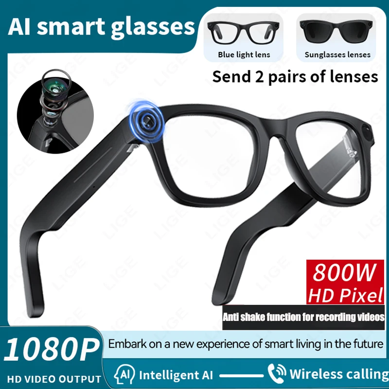 WIFI Smart Glasses 8 Million Pixels Debounce Recording Videos AI Photo Recognition Answer Translation 300mAh Bluetooth Glasses