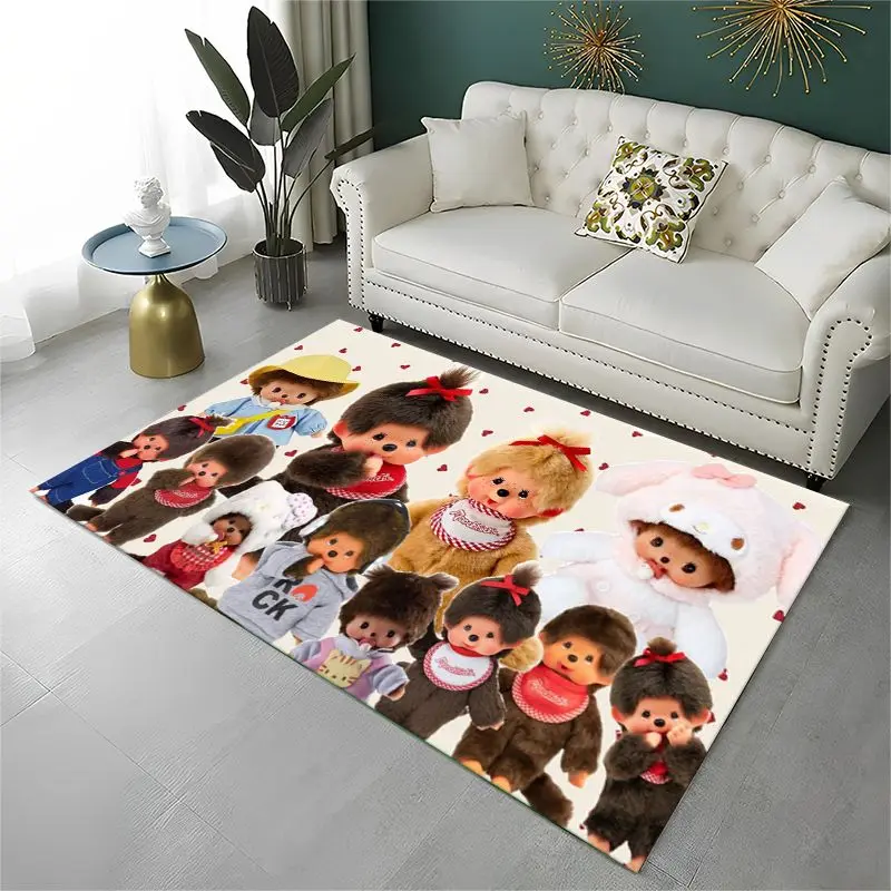 HD M-Monchhichi Cute Cartoon Monkey Holiday Carpet Rug for Bedroom Living Room Sofa Home Decor,Game Area Rug Non-slip Floor Mat