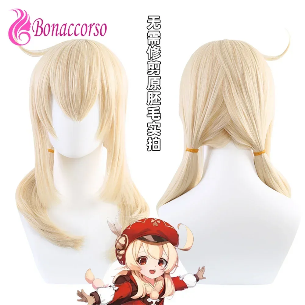 

Klee Game Characters Anime Cosplay Wig Blonde Double Ponytail With Bangs Synthetic Middle Long Straight Wig Cute Girl Coser Wig