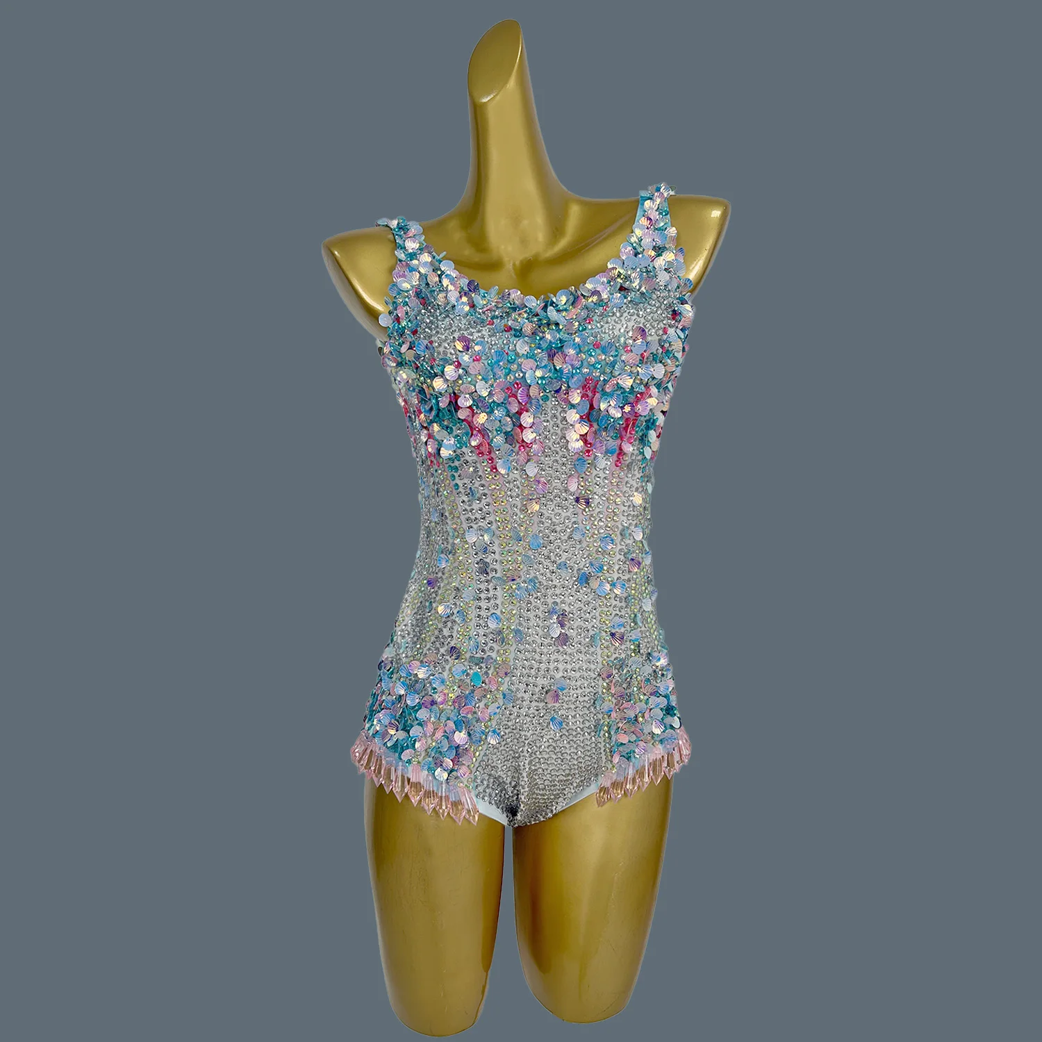 Women Sexy Stage Rhinestones Sequins Leotard Evening Birthday Celebrate Bodysuit Costume Performance Photo Shoot Outfit Meimei