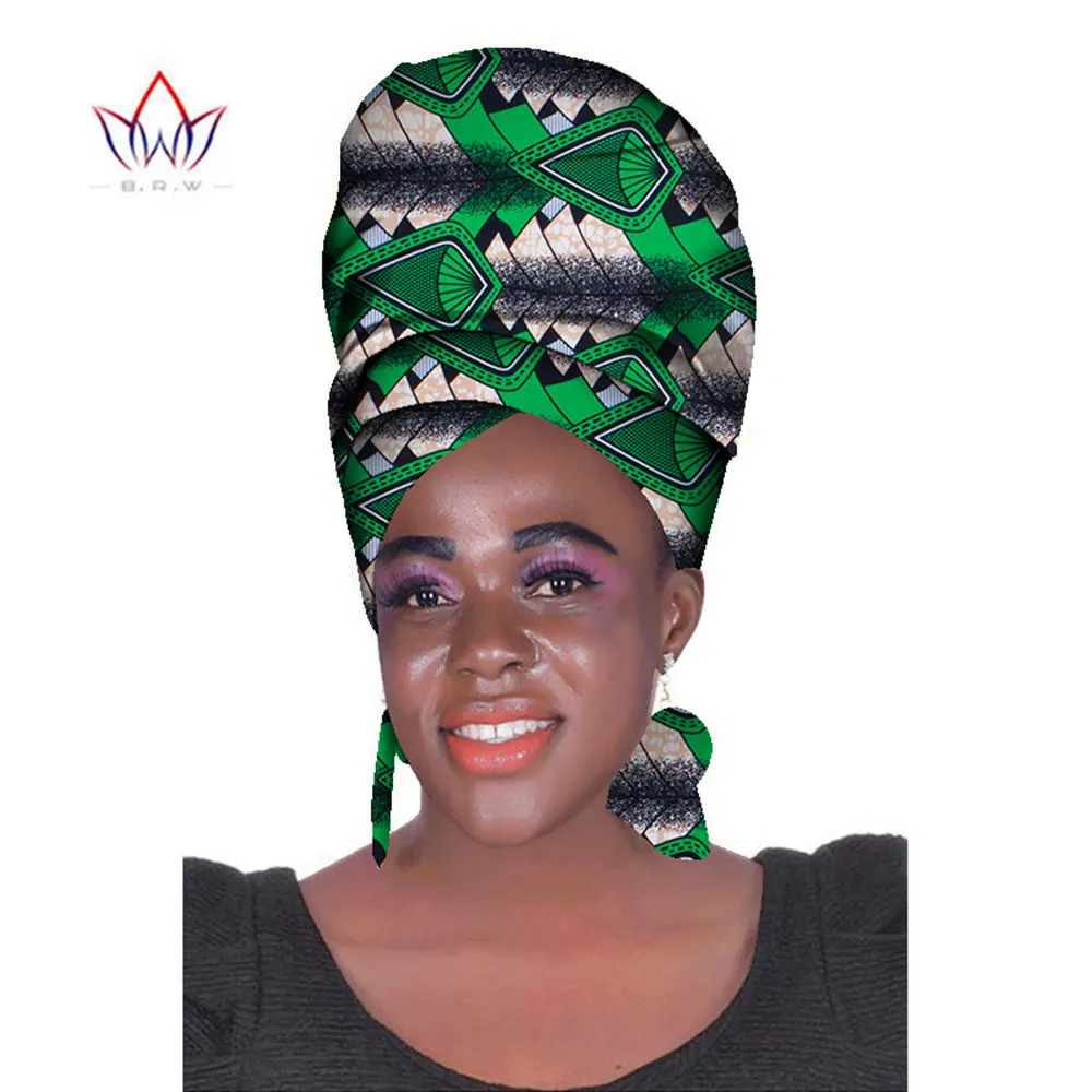 African Headtie Print Headwrap Ankara Wax Fabric 100% Cotton Scarf Kente Scarves And Earrings 2 Pieces Female Wyb483