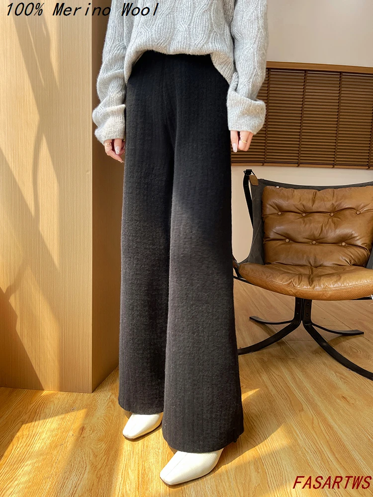 100% lã pura calças de perna reta para calças casuais femininas quente lã macia jacquard calças compridas para outono/inverno estilo de moda
