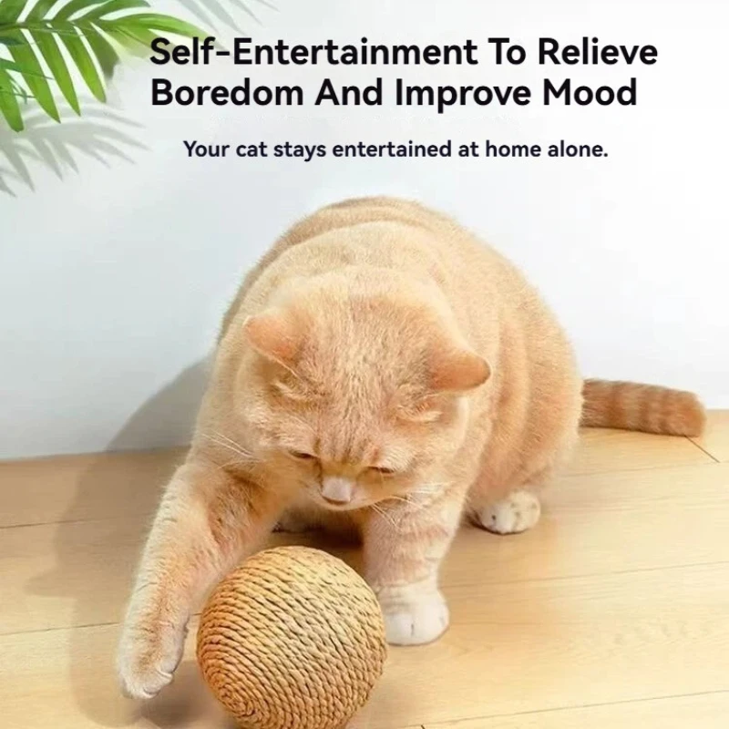 Large Sisal Paper Rope Cat Toy Ball Bite Resistant Sound Cat Ball, Interactive Kitten Self Play Chew Toy for Indoor Cats - view 4