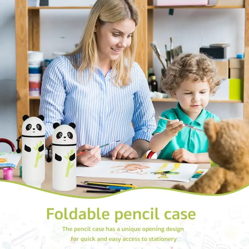 

Silicone Pencil Bag with Hanging Rope Vertical Stretchable Cute Cartoon Animal Design Washable Smooth Zipper Pen Holder