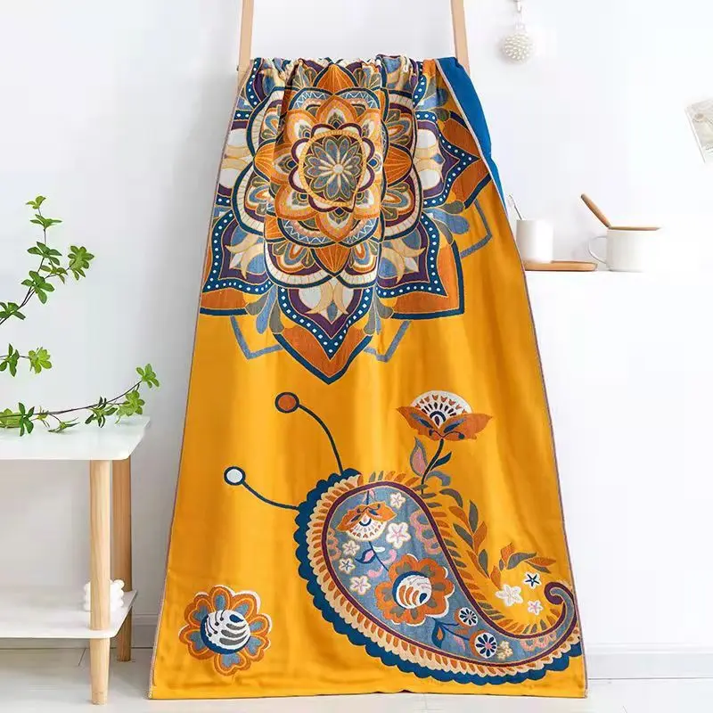 

Mandala Flower Cotton Gauze Bath Towels 80*160 Bathroom Beach Large for Children Adults Yarn Dyed Jacquard