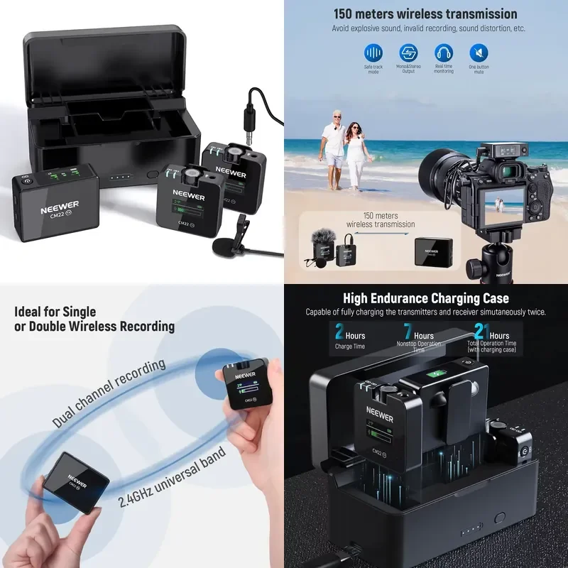 Neewer 2 Pack Wireless Lavalier Microphone With Charging Case Clip On External 2.4G Mini Mic