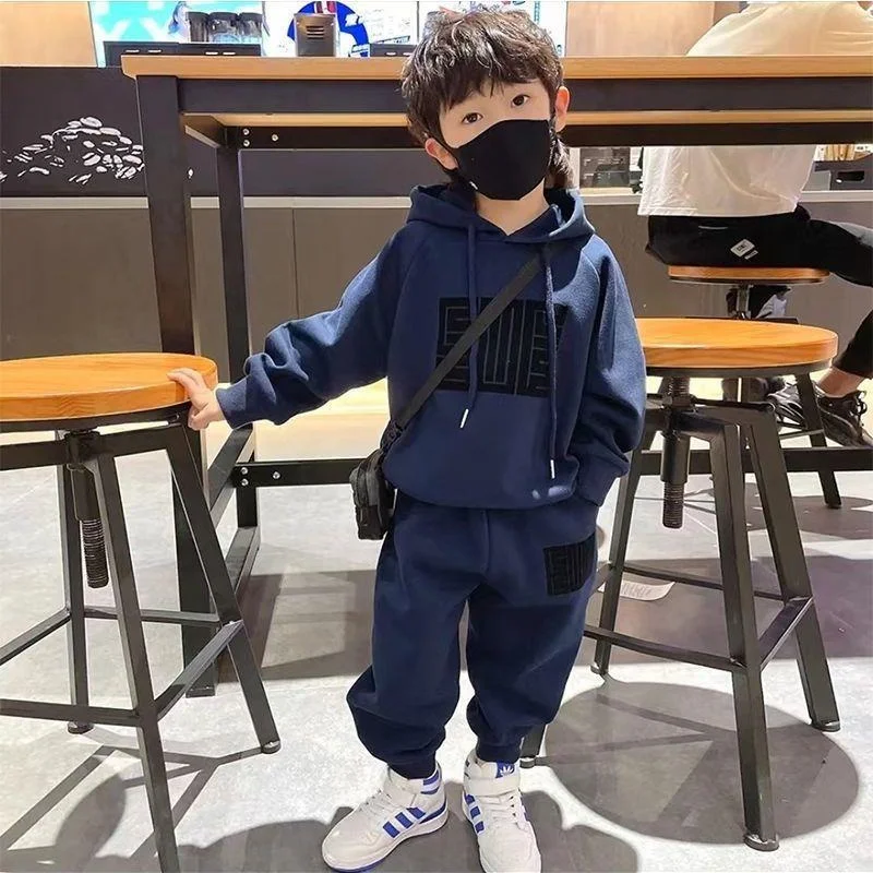 Boys Suit Sweatshirts +Pants Cotton 2Pcs/Sets 2023 Brown Spring Autumn Sportswear  Outfits Outdoors Thicken Children Clothing