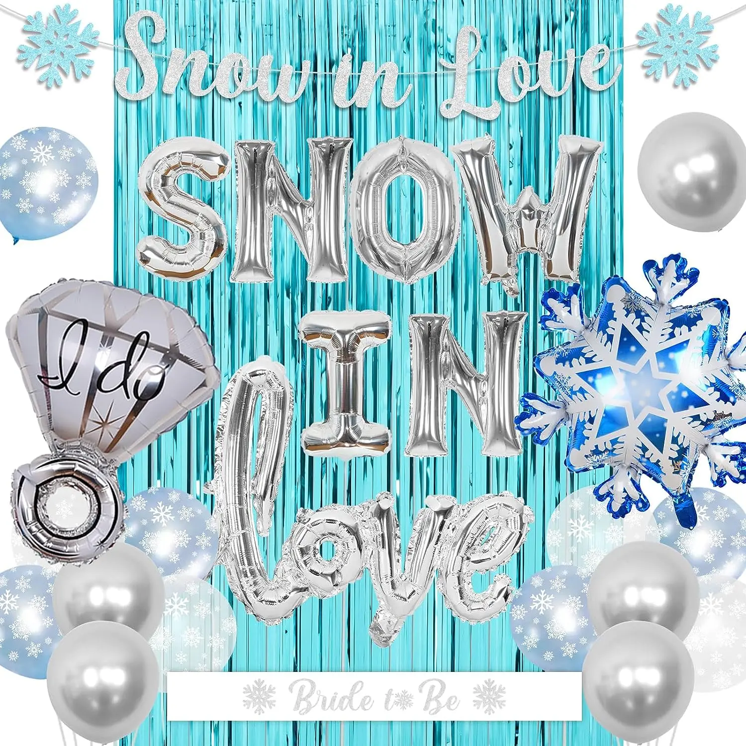 

Winter Bridal Shower Decorations with Silver Banner, Snow in Love, Bride To Be Sash, Wedding Party Decorations