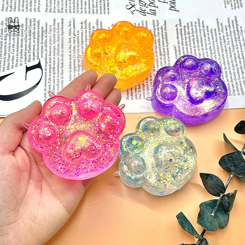 1Pc Kids Anti-stress Soft TPR Slow Rebound Sequins Pinch Toy Stress Relief Elastic Squeezing Colored Cat Paw Decompression Toys