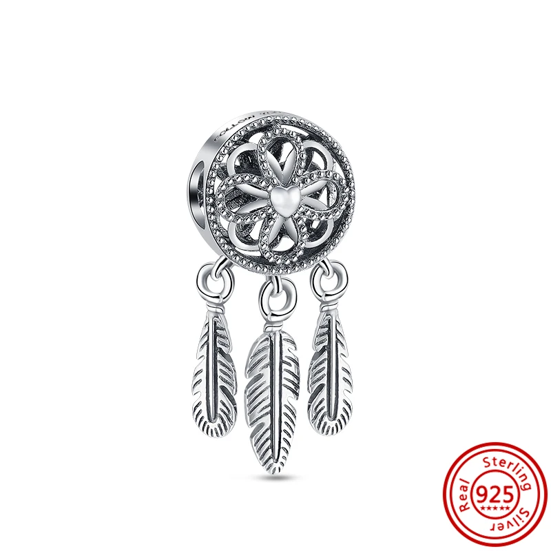 100% S925 Sterling Silver Crown Guitar Dolphin Dreamcatcher Flower Heart Beads Fit Original Pandora Charms Bracelet Jewelry Gift