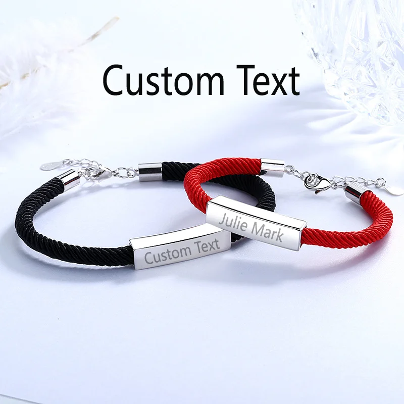 

Custom Text Black Red Bracelet Stainless Steel Couple 2025 Give Girlfriend Gift Popular Simple Christmas Ornament Fashion New