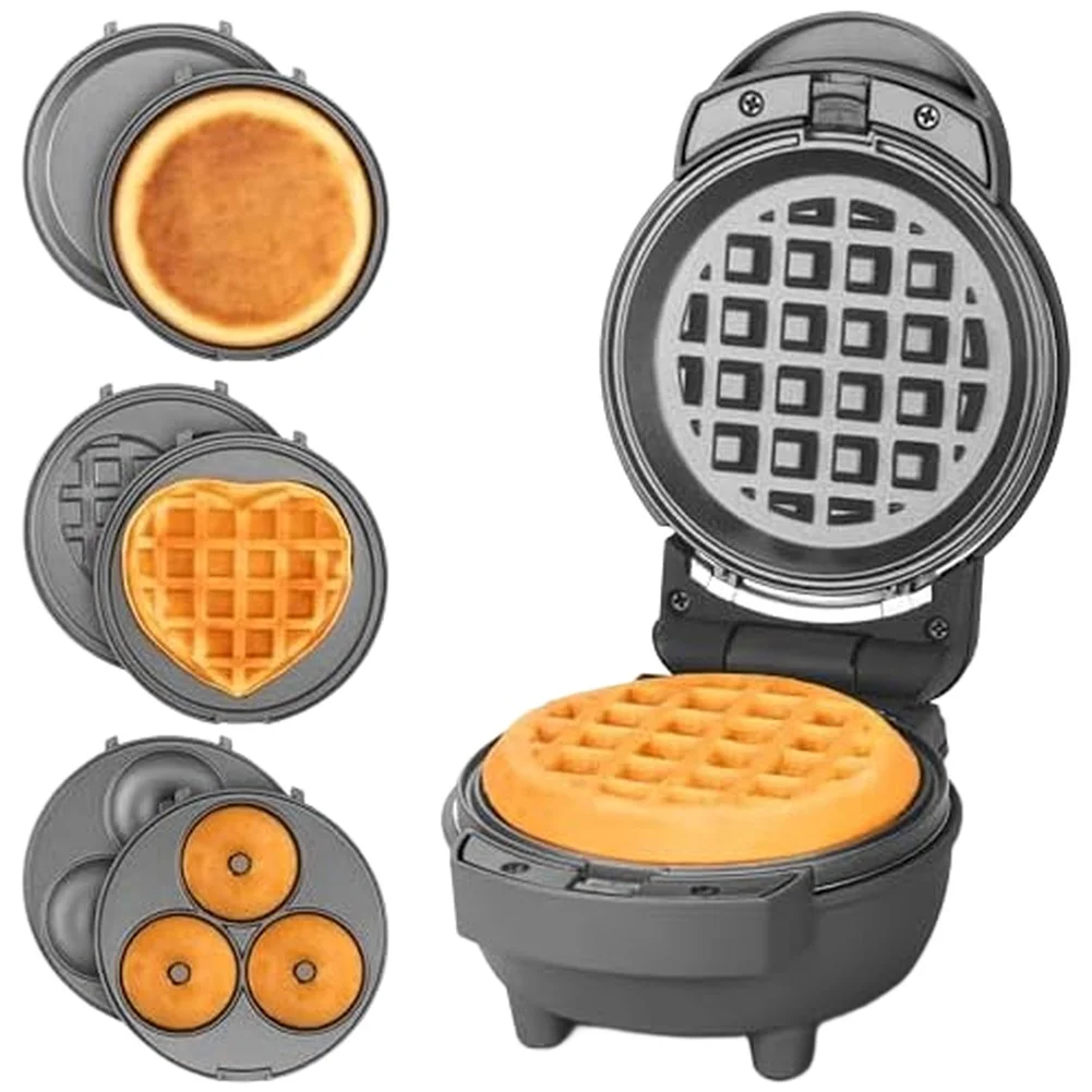 

4in1 Mini Waffle Maker for Waffles Pancakes Donuts and Grilled Cheese Fast Heat Up with Nonstick Removable Plates