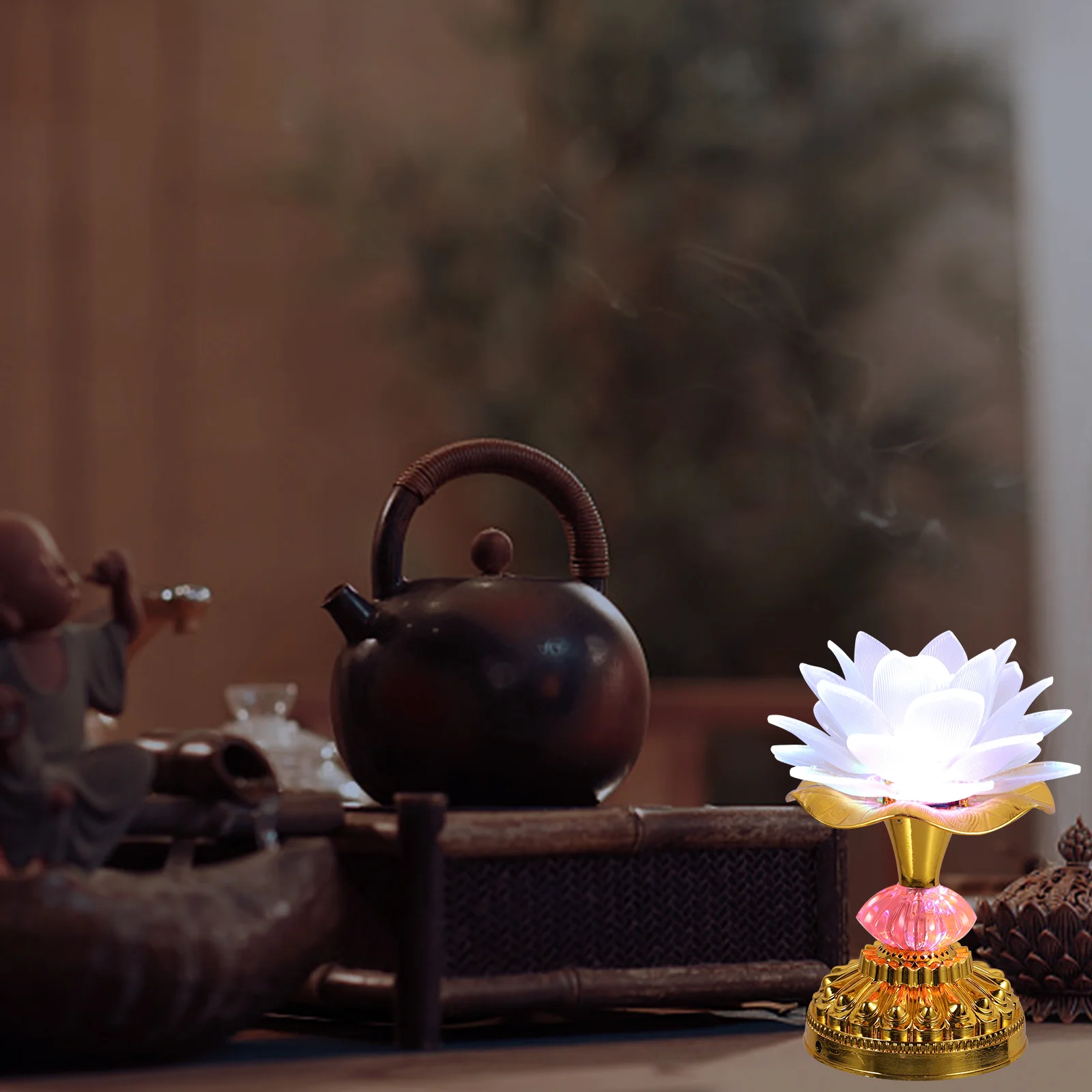 USB Colorful LED Lotus Lantern for Buddha Props Lamp Household Plug in Flower Abs Light