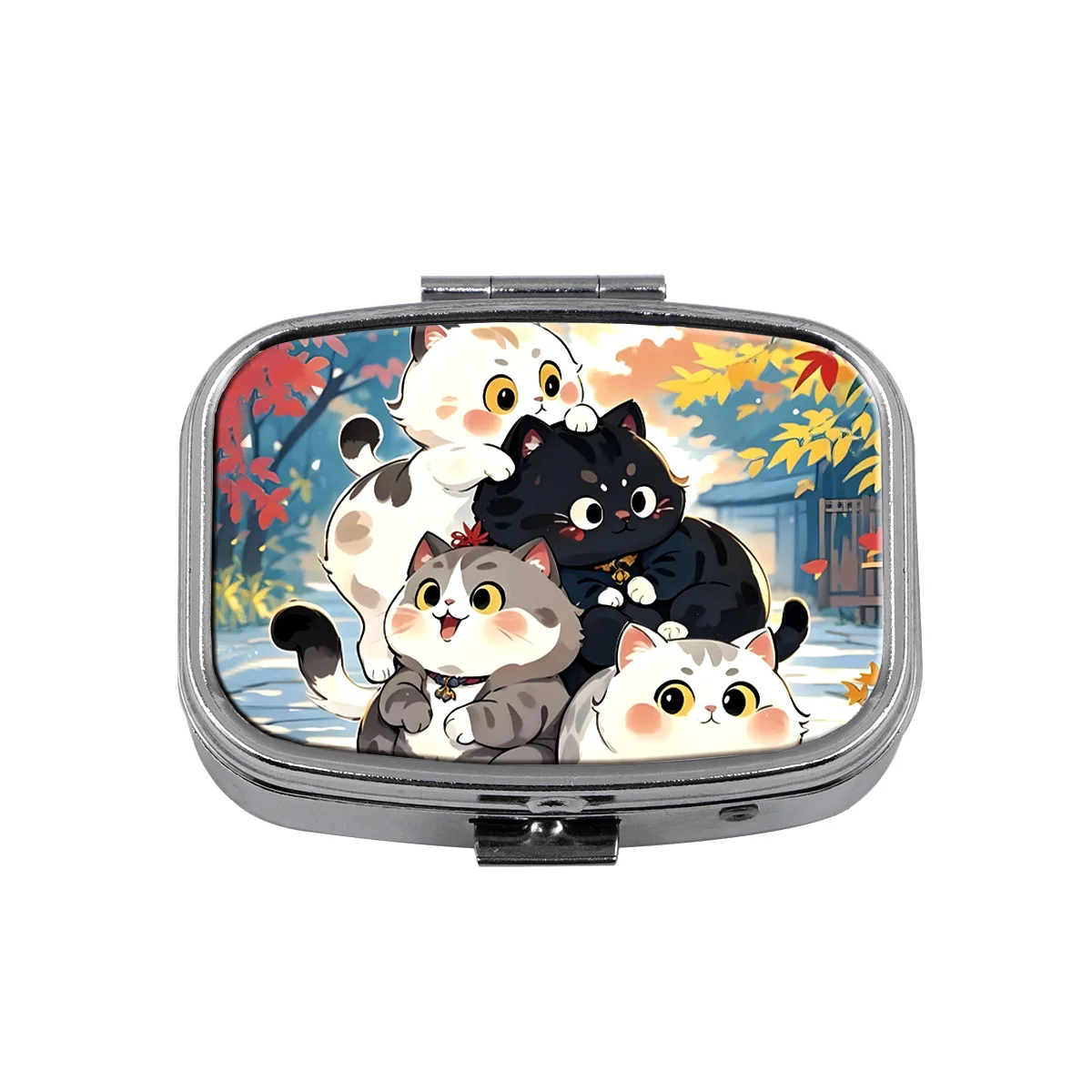 Cartoon Animals Cats Pill Box Divided Metal Square Pill Box Travel Portable Splitter Medicine Case Small Pill Container Case Box view 6