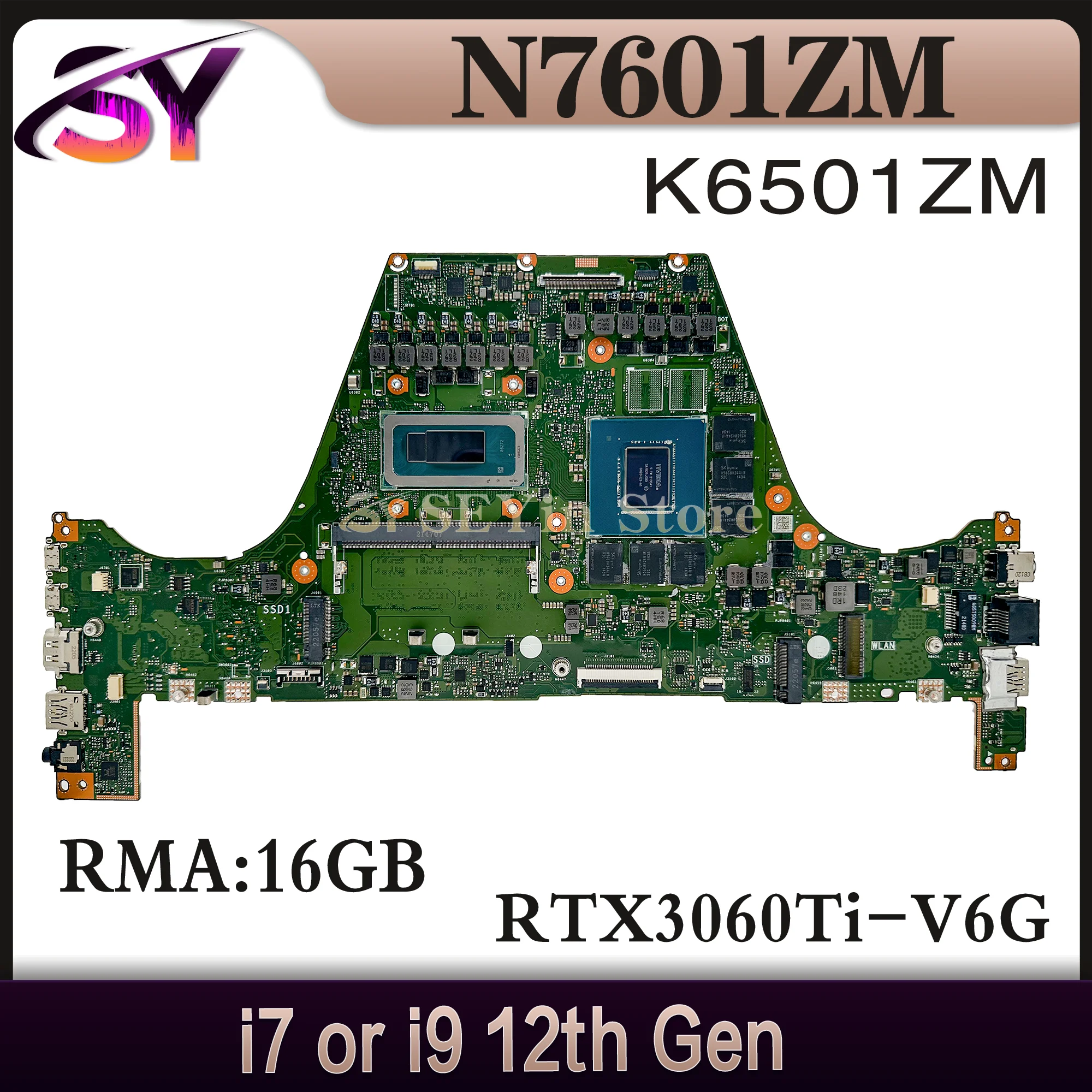 K6501ZM Mainboard For ASUS N7601ZM N7601ZW N7601ZMB N7601ZWB K6501Z N7601Z Laptop Motherboard i7 i9 12th Gen RAM-16GB