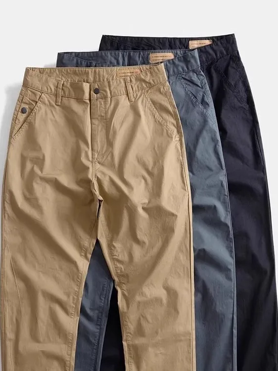 

Spring Autumn Loose Casual Pants Men's Waed Micro Elastic Nine Point Straight Leg Workwear Trousers Breathable Loose Fit