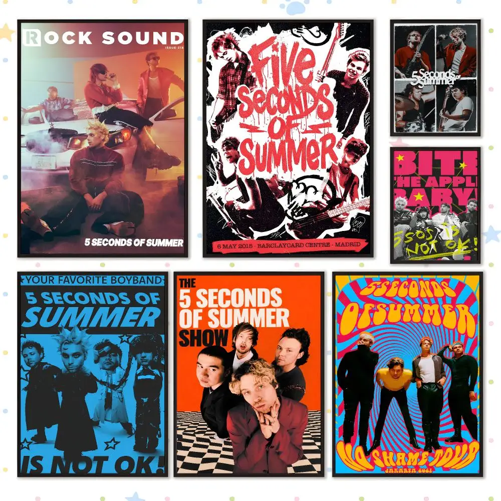 Music Pop Rock 5 Seconds of Summer Poster HD Waterproof PP Self Adhesive Aesthetic Bedroom Dorm Gaming Room Home Decor Gift