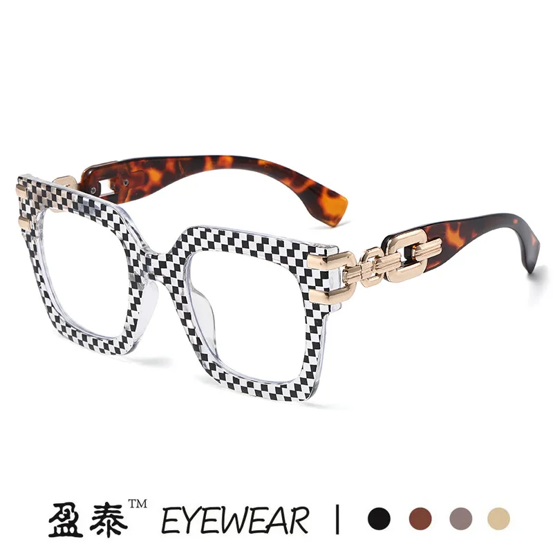 

Oversized Square Blue Light Blocking Reading Glasses Fashion Chain Decor Temple Retro Street Shooting Trendy Flat Top Eyewear
