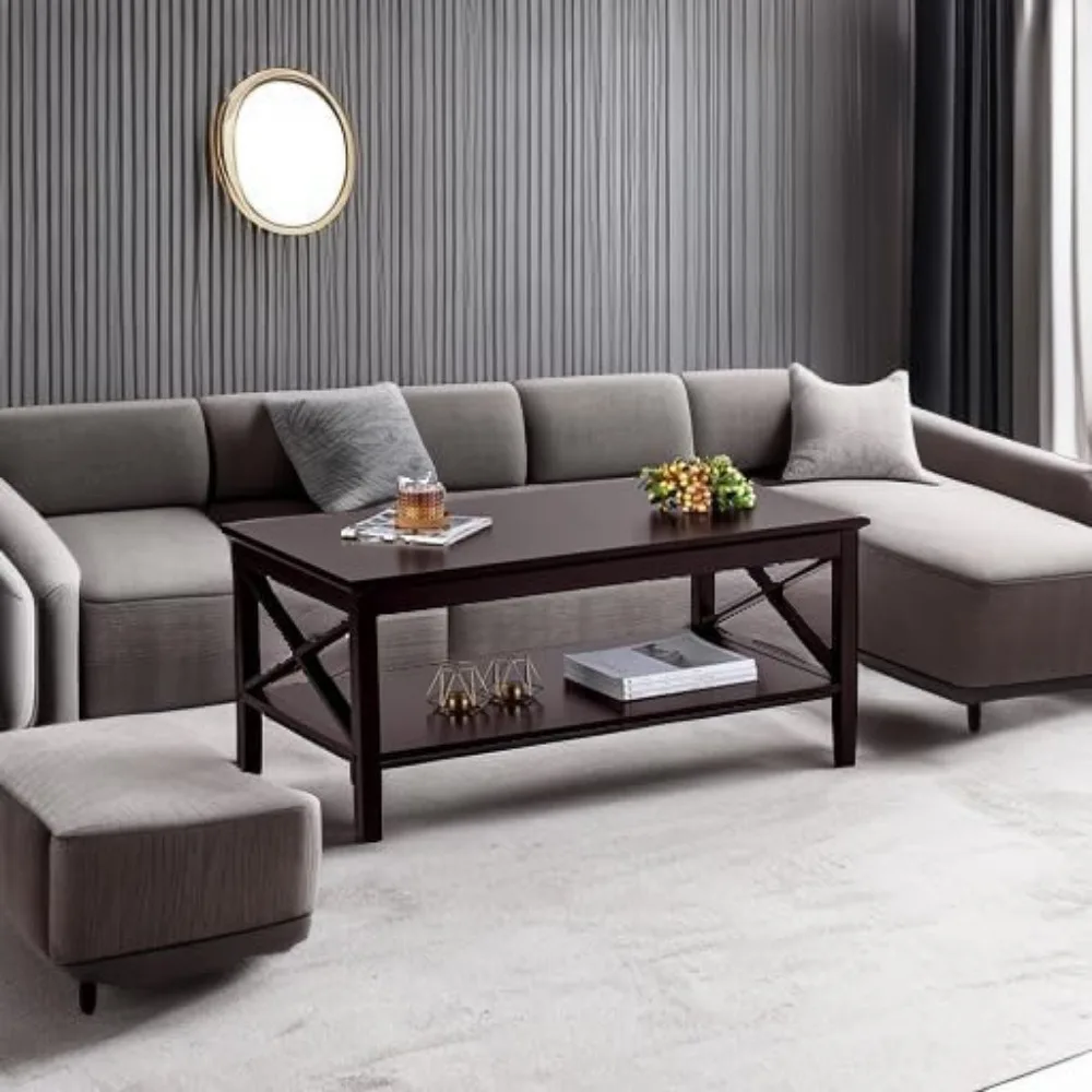 Mesa de centro de almacenamiento de madera Espresso con patas más gruesas para sala de estar, 40 pulgadas de ancho, Ideal para decoración del hogar con estilo