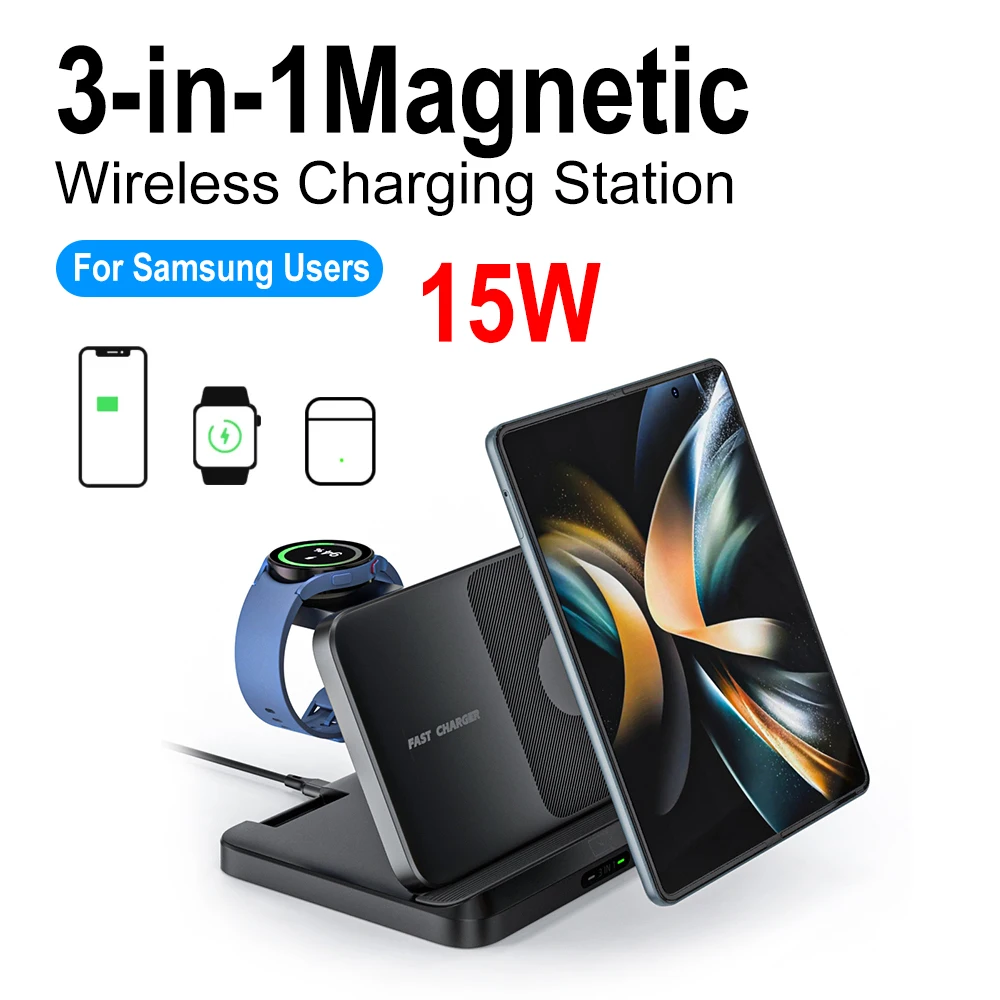 

Foldable 3-in-1 Wireless Charger Stand For Samsung Galaxy Z Fold 5 4 3 S23 Ultra Fast Charging Dock Station For Samsung Galaxy