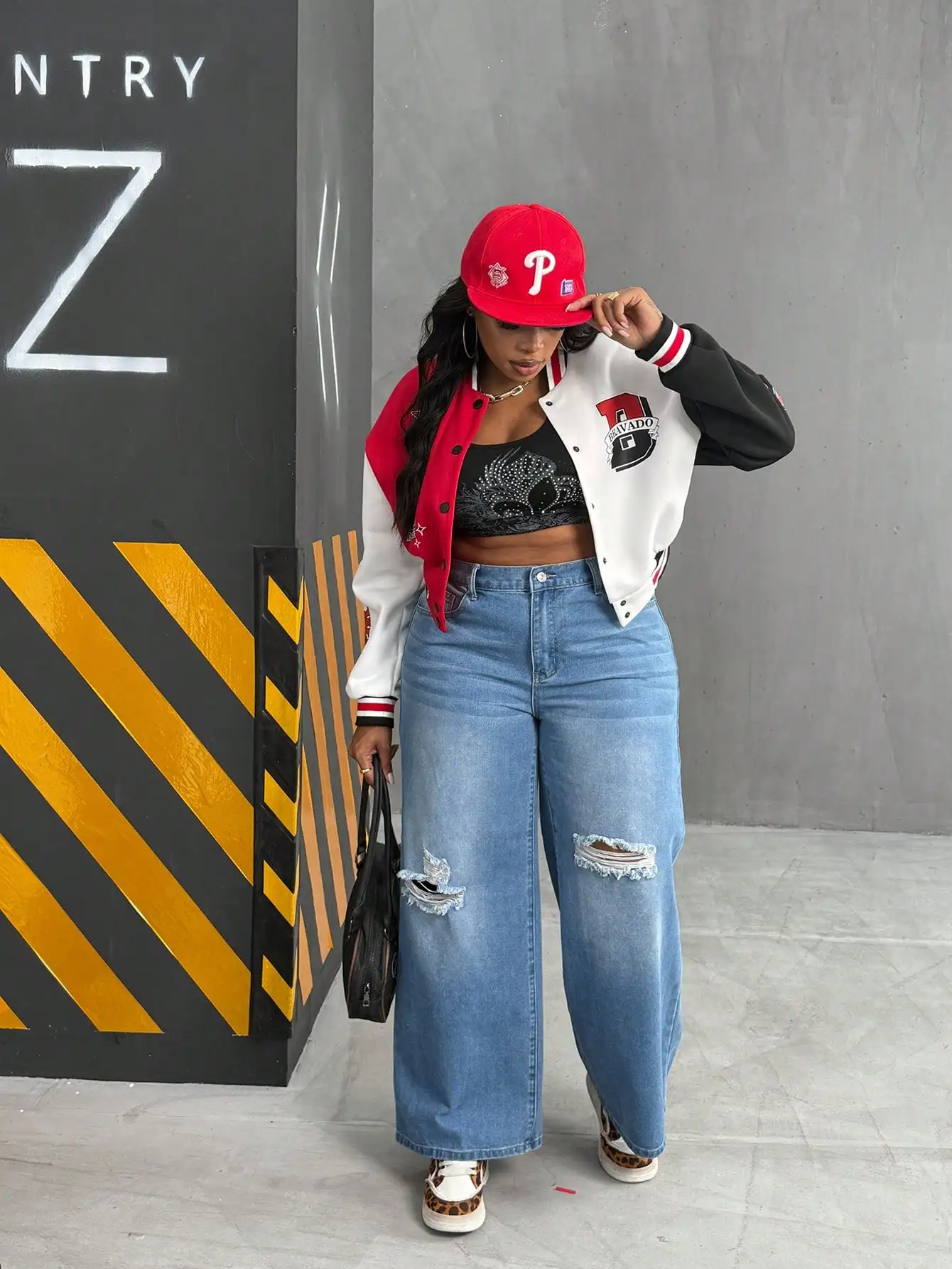 Plus Size Damen Distressed Washed Loose Fit Cargo-Jeans mit geradem Bein, Hellblaue Herbst-Festival-Herbst-Elegante Jeans