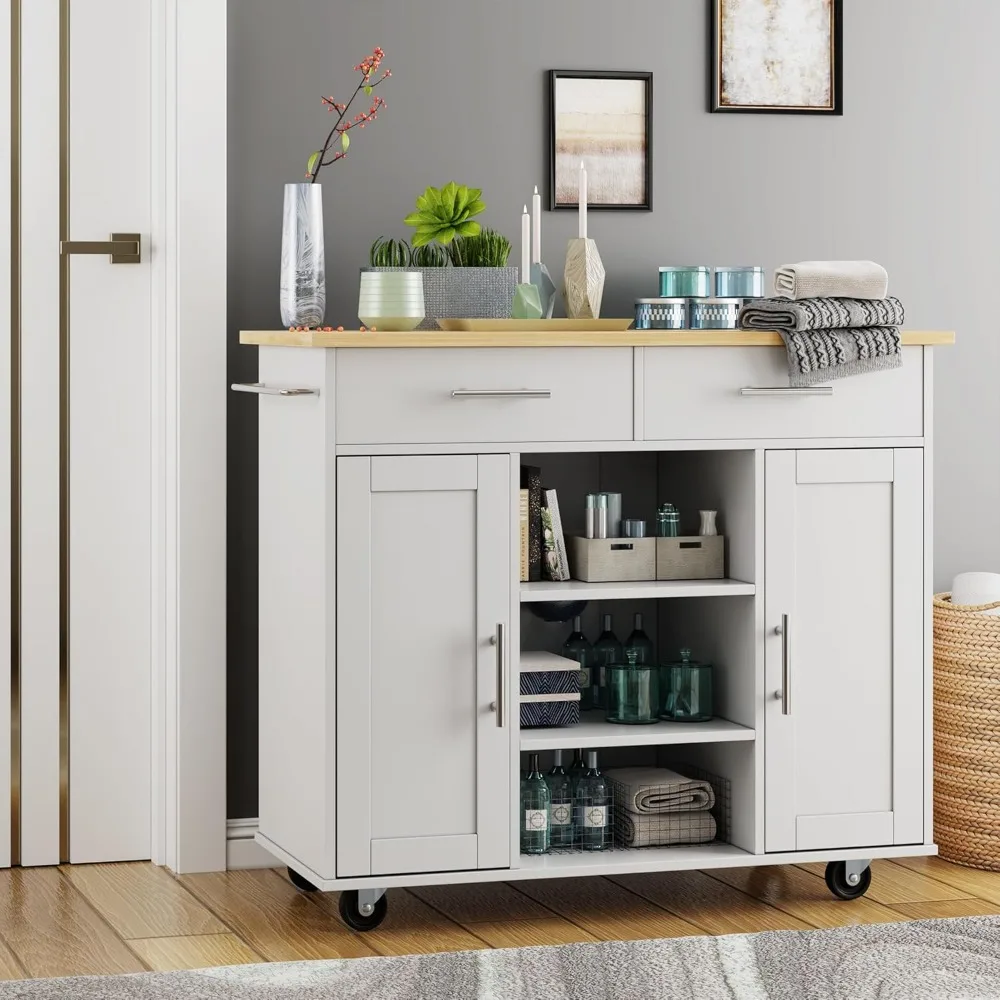 QAQA 40" Kitchen Island Cart Furniture cart on Wheels with Storage，Rolling Portable Dining Room Serving Utility Carts Mobile Mov image 6