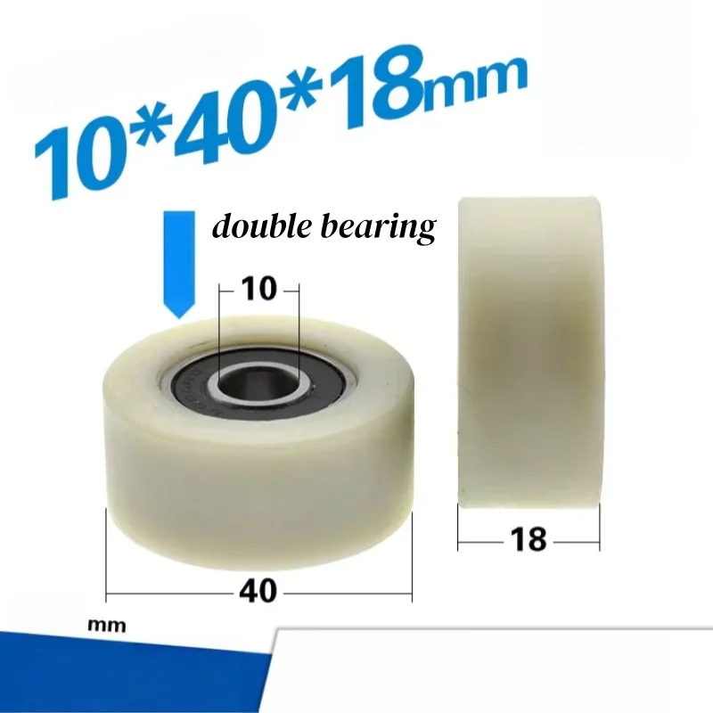4Pcs 10x40x18mm 6000 Dual Bearing Wear-resistant Nylon Wheel PA66 Coated Automatic Rolling Pulley Guide Wheel Flat Wheel