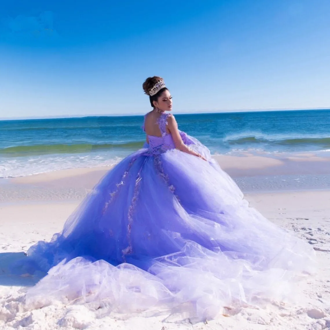 Princess Purple Quinceanera 3D Flower Dresses Off the Shoulder Sweet 15 Party Ball Gown Crystal Customized