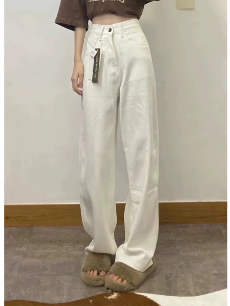 

High Waist Wide Leg White Denim Jeans Women Loose Slimming Floor Length Straight Cut Trousers Spring Summer New Arrival