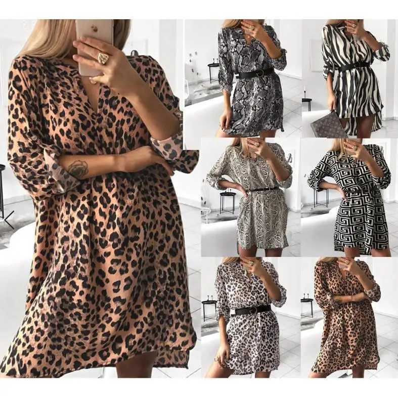 Imprimé serpent Long Sve irt Dr Vintage Sle femme taille ample tissu Polyester régulier Sve ourlet irrégulier