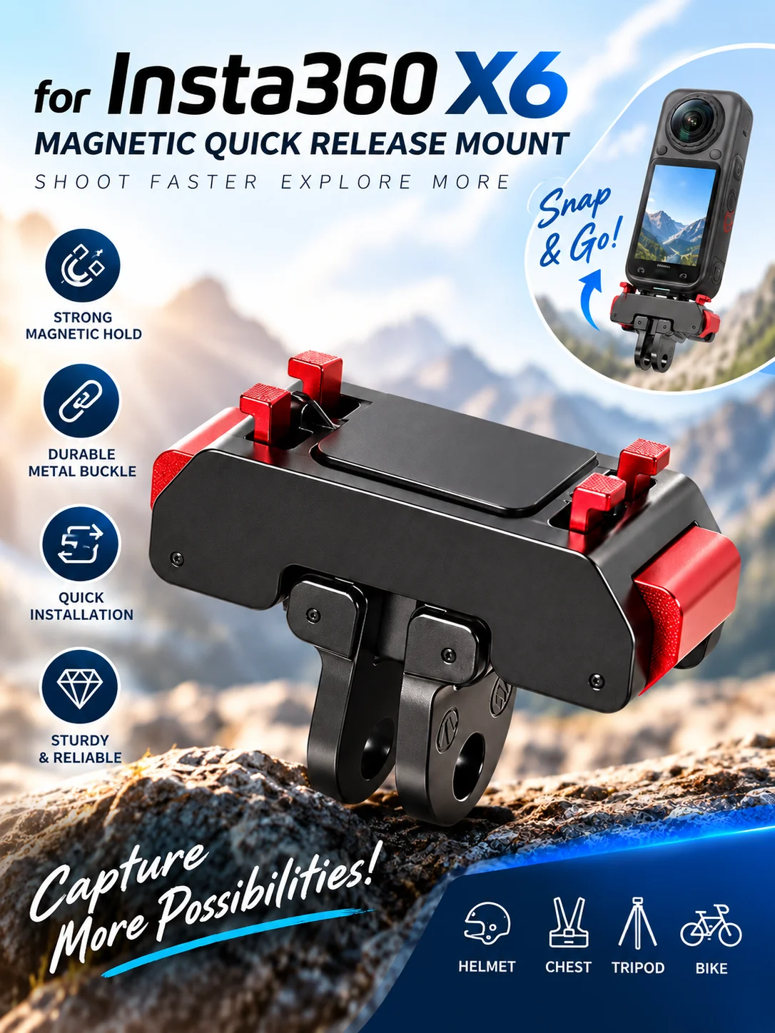 AliExpress SZKOSTON Magnetic Camera Mount for Insta360 X6 Fast Release Bracket Dual Interface 1/4 Screw Tripod Stand Bike Mount Vlog Accessories