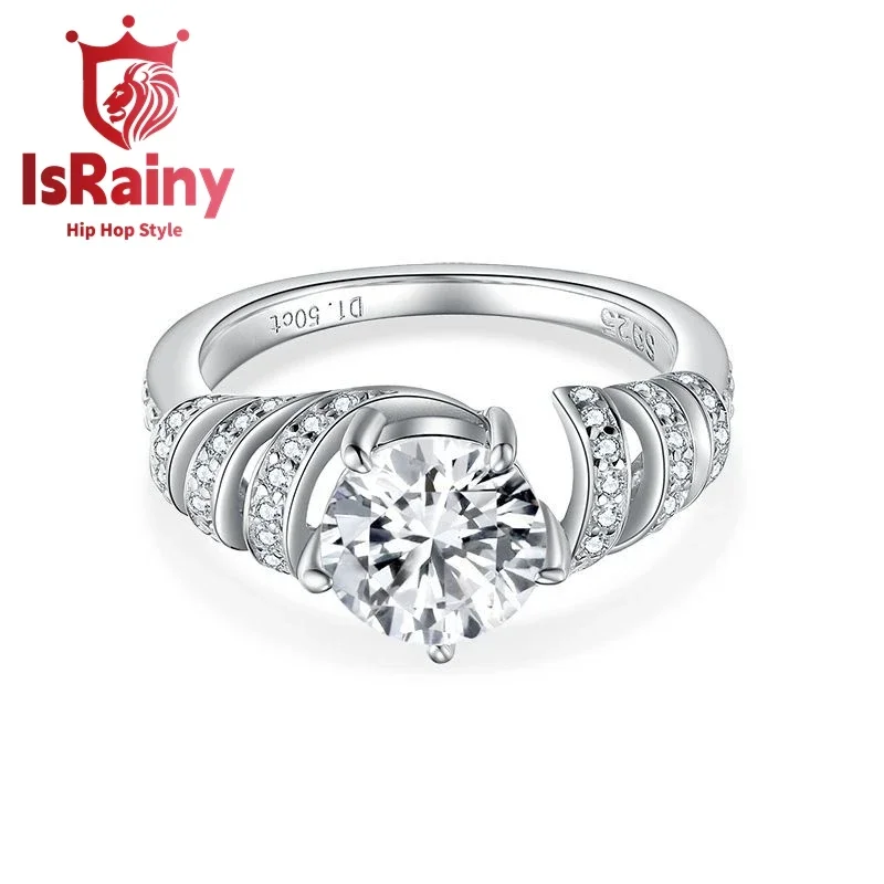 

IsRainy Hip Hop Rock Solid 100%925 Sterling Silver Real GRA Moissanite Diamonds Rings Round Engagement Anniversary Fine Jewelry