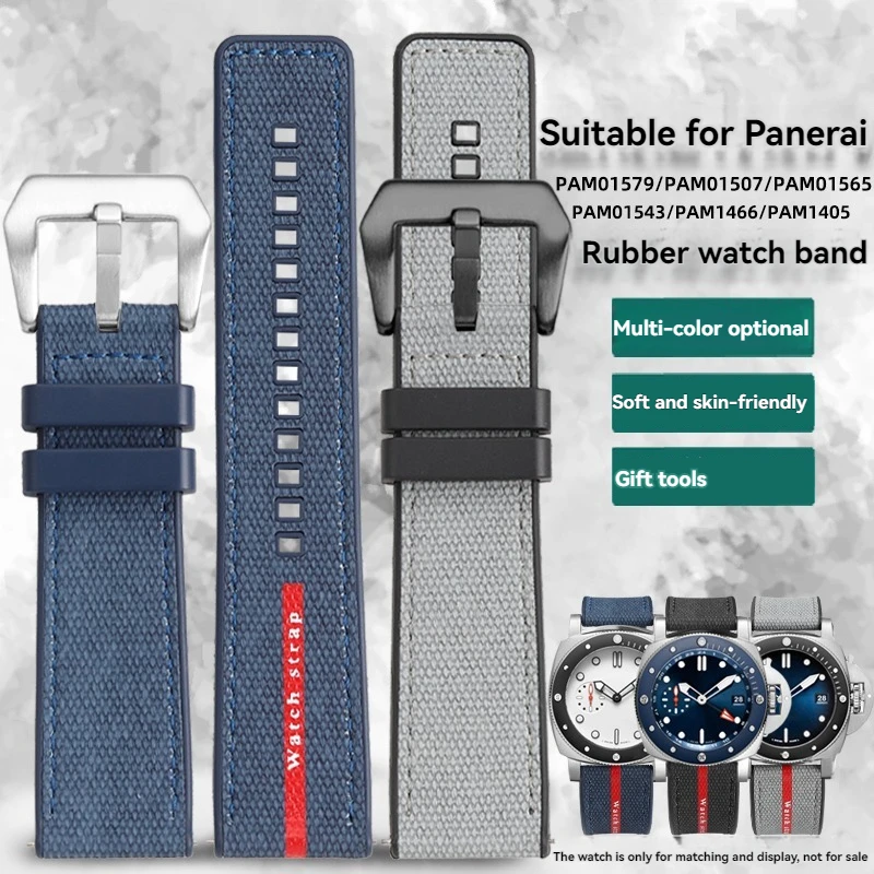 For Panerai SUBMERSIBLE Luna Rossa PAM1466 PAM1391 PAM1565  Rubber Strap Men's Watch Band Waterproof Nylon Bracelet 22 24 26mm