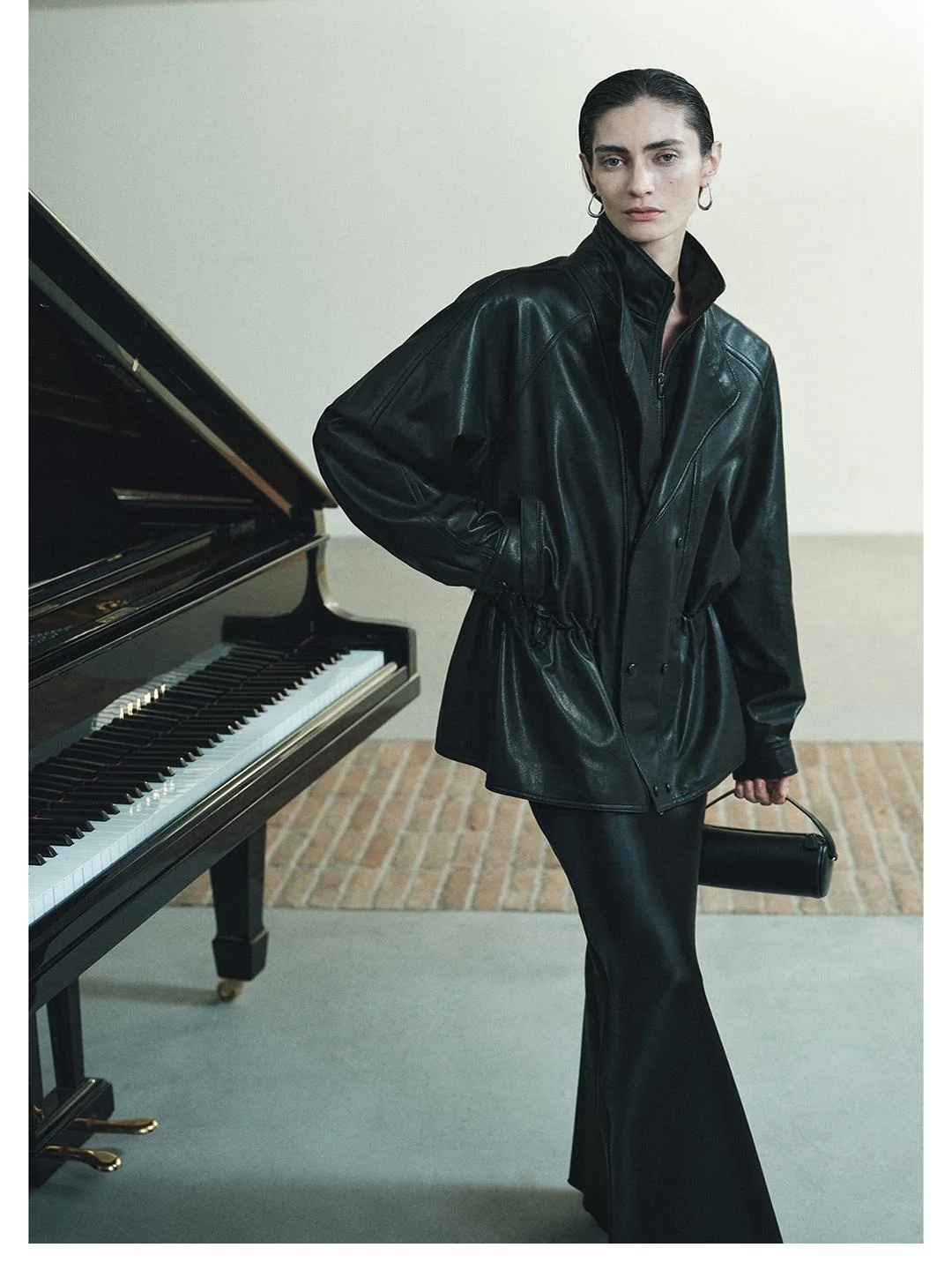 Cera ad olio leggero Pelle di agnello Colletto a doppio strato Vita con coulisse Lunghezza midi Cappotto Jaet da donna Sle Pendolarismo Vestibilità ampia Manica lunga...