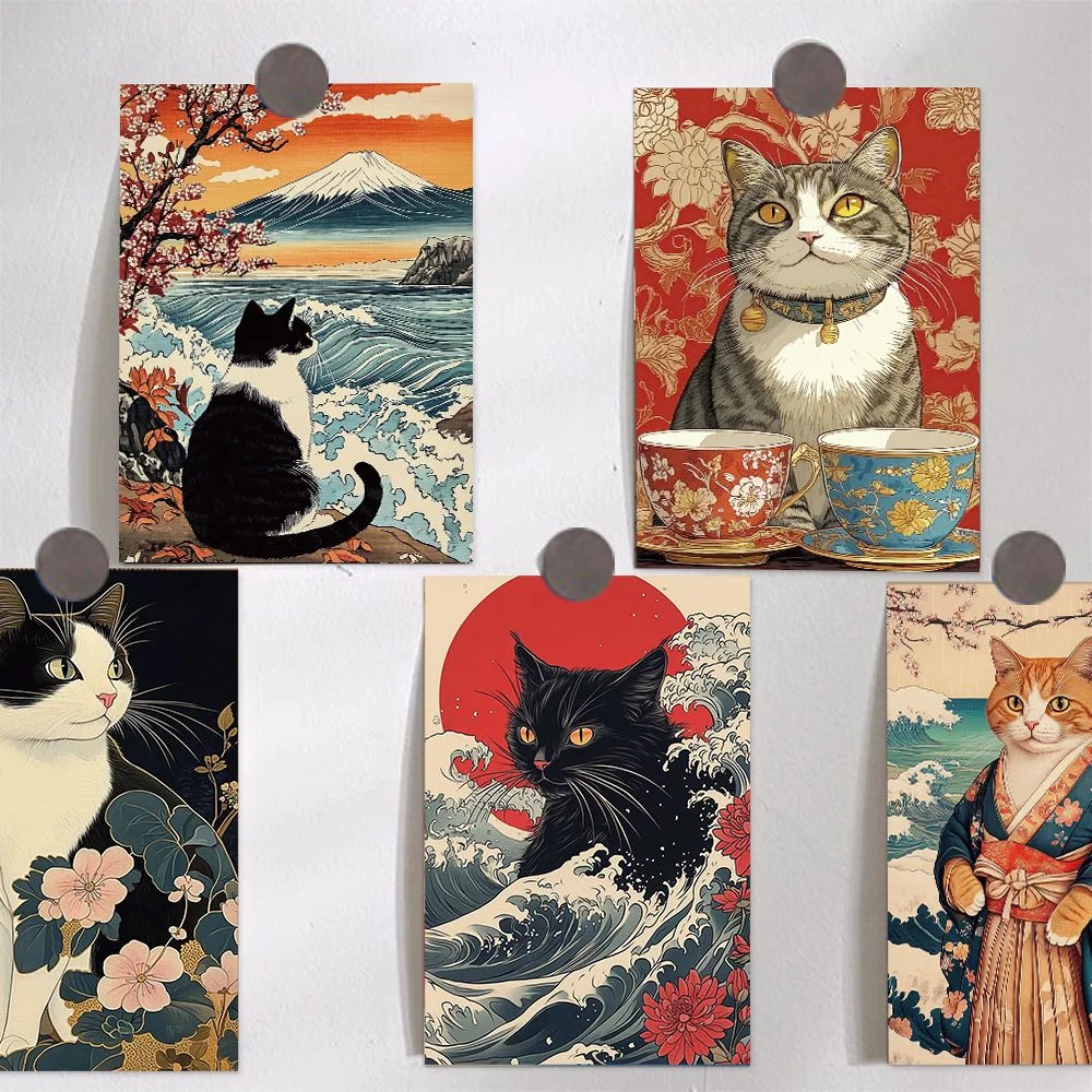 10PCS Cartoon Japanese Kitten Card Creative Card Wall Stickers Bedroom Dormitory Room Decoration Graffiti Page Card Decoration