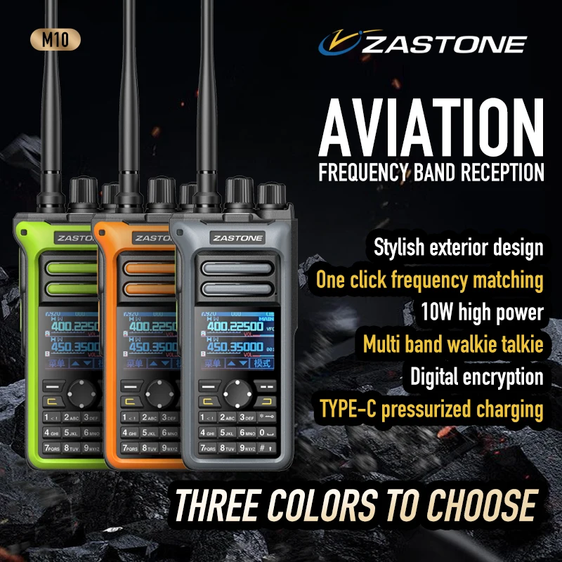 ZASTONE M10 10W Walkie Talkie Ham Amateur Multi Band Two Way Radio AM Air Aviation Band High Frequency Meter