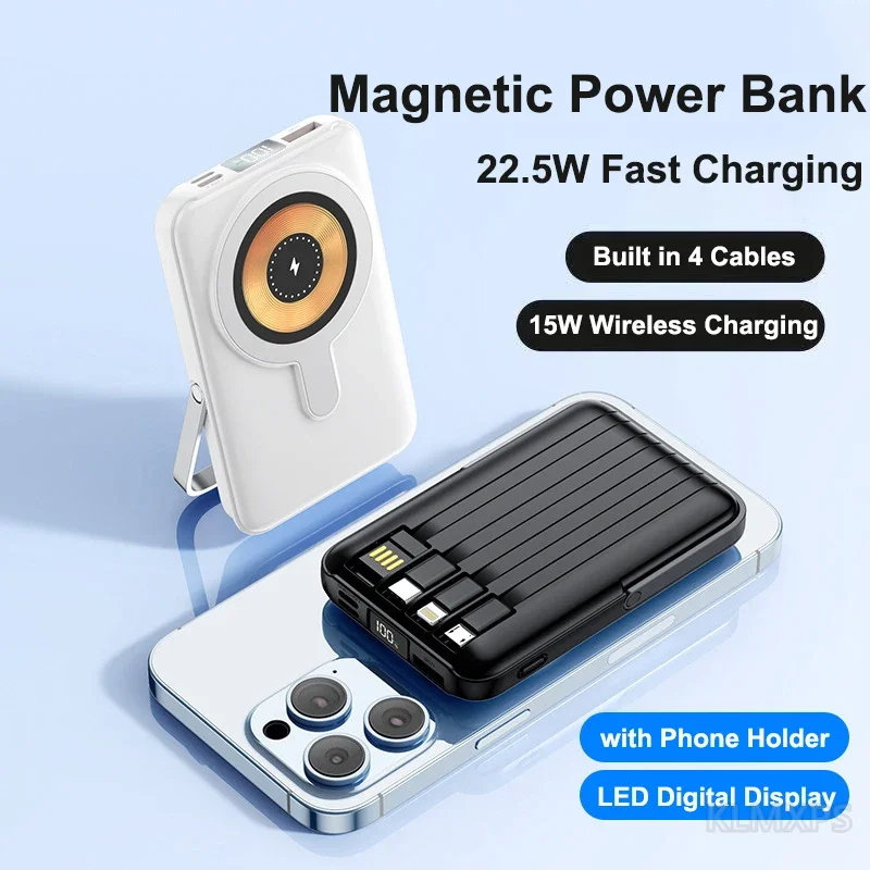 Magnetic Wireless Power Bank 20000mAh 22.5W Fast Charging Portable Charger with Cable Stand For iPhone 17, Samsung, Xiaomi
