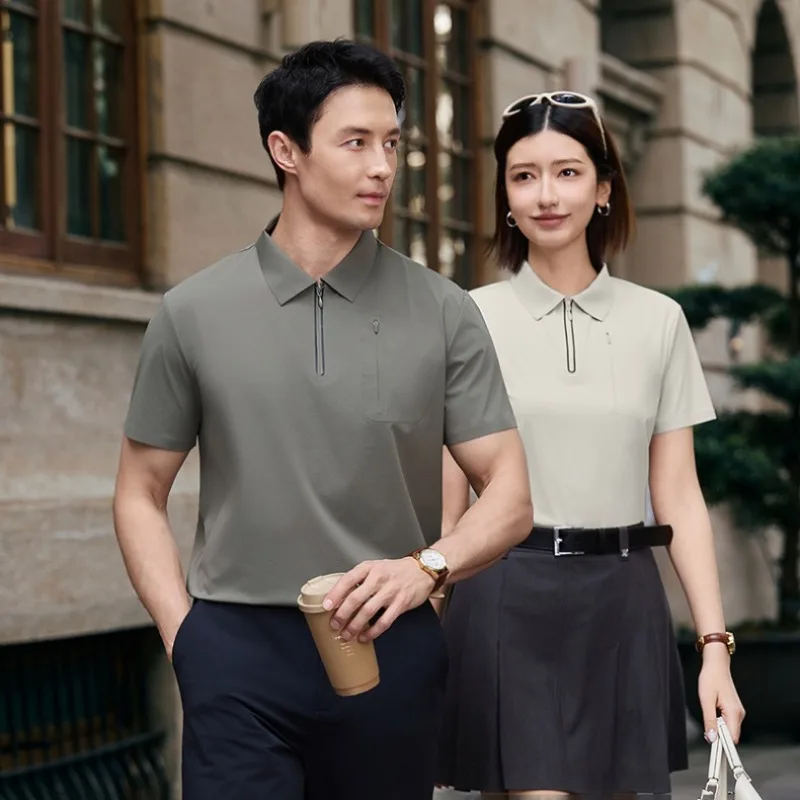 Couple Tennis Training Fashion Ice Silk Quick Drying Polo Shirt Lightweight Breathable Sweat Absorbing Short Sleeved T-shirt