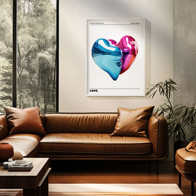 Metallic Reality Series Thing Heart Canvas Painting  Living Room Home Decor Wall Art Retro Vibrant Chrome Holographic Poster