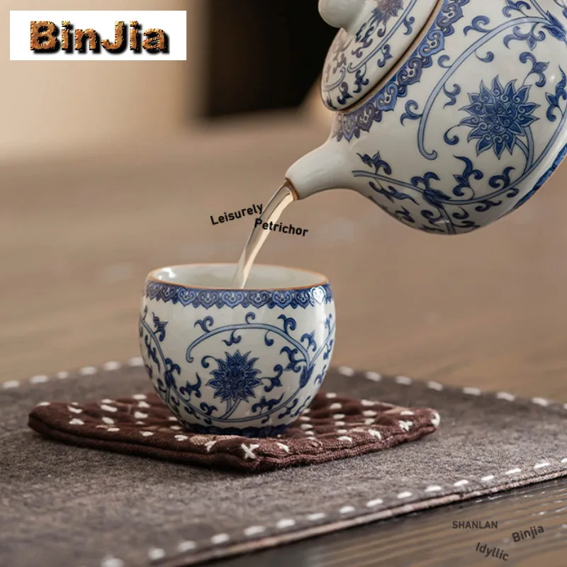 2pc/lot Azure Ru Kiln Interlock Branch Lotus Teacup Ancient Tea Bowl Jug Tea-tasting Personal Cup Jianzhan Master Cups Cha 50ml