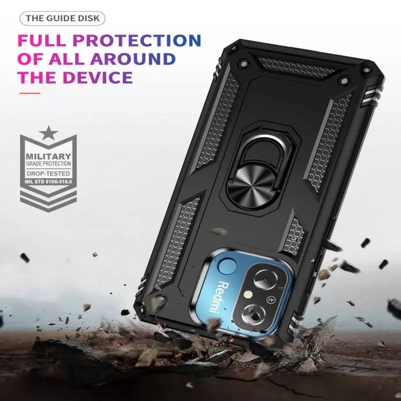 Military Armour Shockproof Case For Xiaomi Redmi 12C 9 9A 9C 9i 8 8A 10C 10A A1 A2 Metal Ring Magnetic Phone Holder Cover Funda